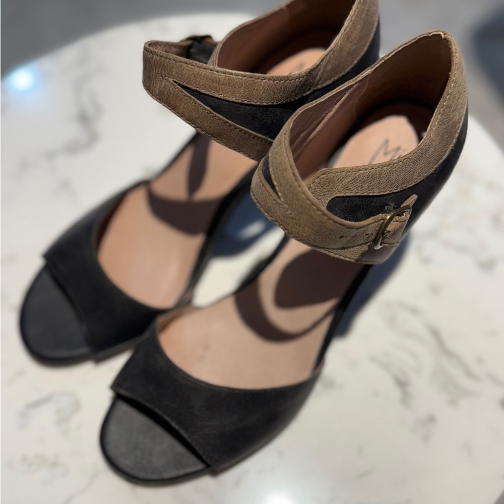 Miz Mooz Two-Tone Black and Tan Heels